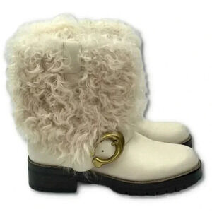 Coach boots 5 35.5 white lamb fur leather chunky